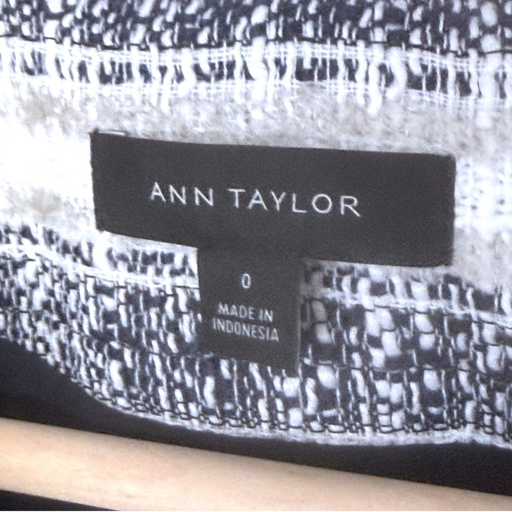 Ann Taylor Fringe Peplum Jacket Blazer Womens‎ 0 Blue Gray Stripe Tweed Polished - Picture 6 of 11